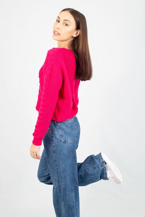 Blusa Tricot Relevo V ingles
