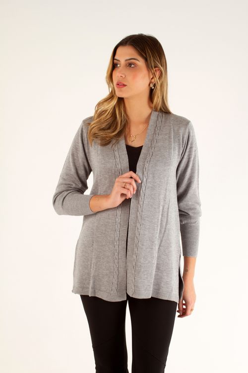 Cardigan Longo Trança Abertura lateral