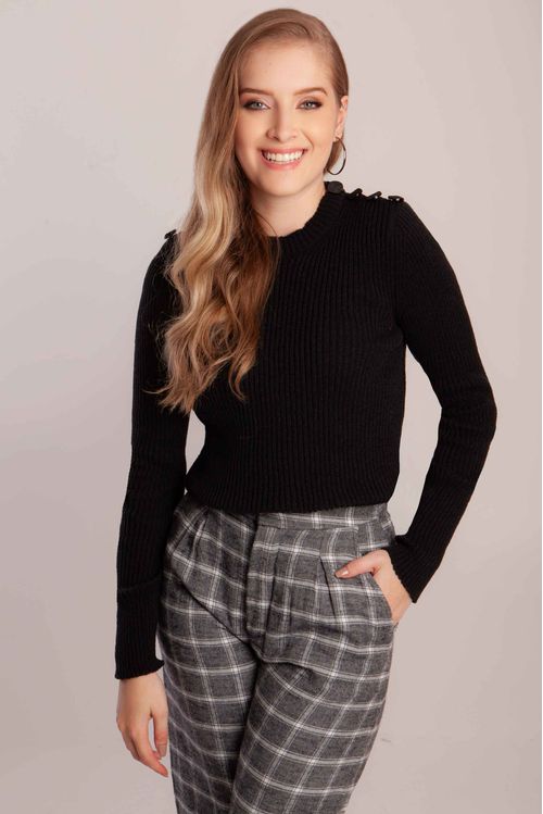 Blusa Canelada Botões Ombro