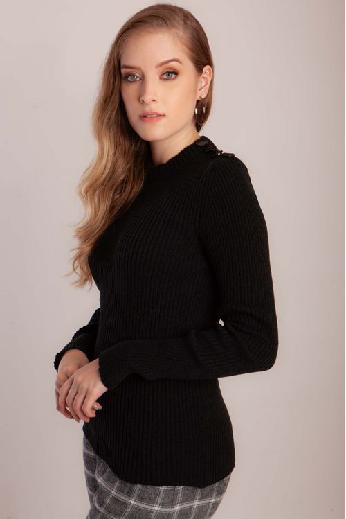 Blusa Canelada Botões Ombro