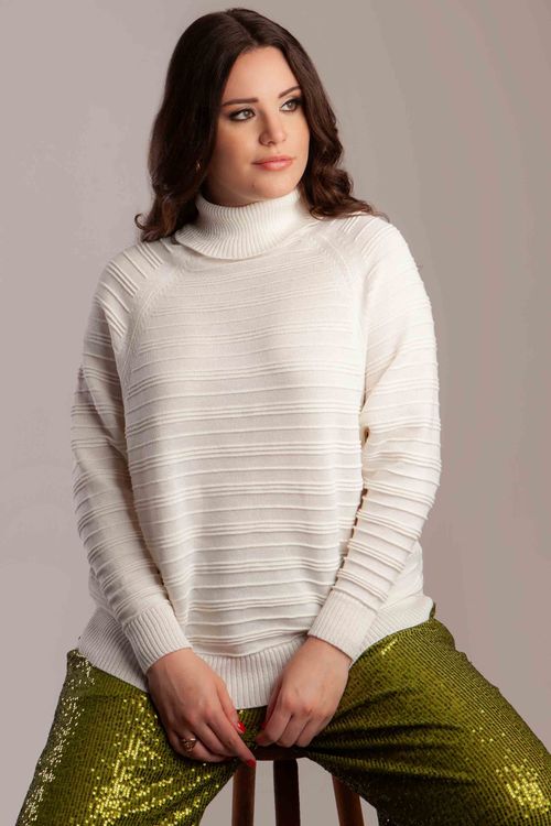 Blusa Ampla Listras Gomos Gola Alta