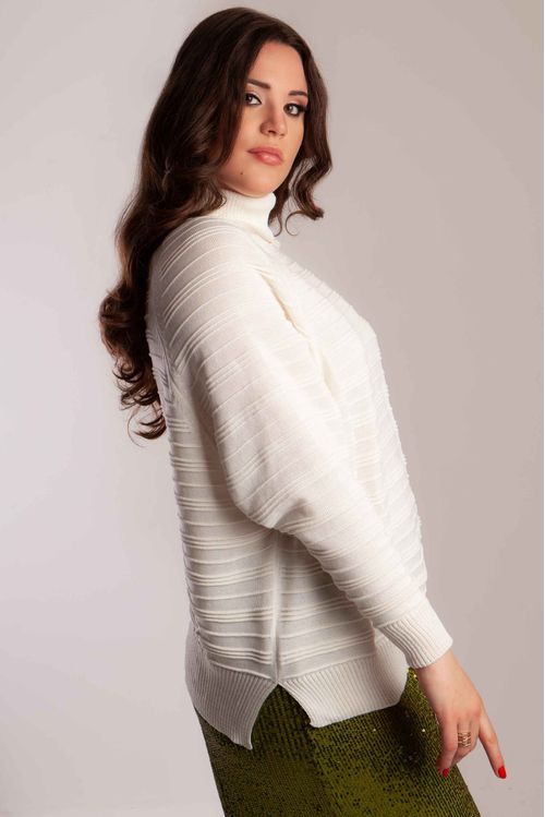 Blusa Ampla Listras Gomos Gola Alta