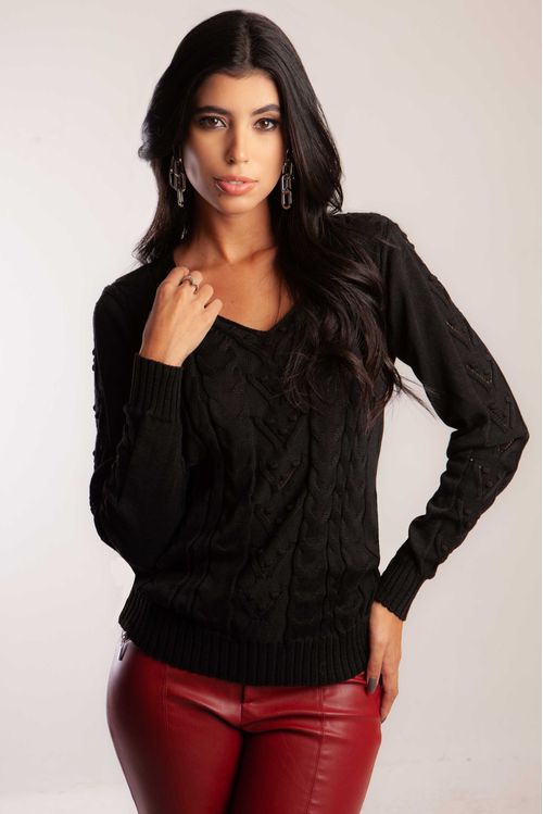 Blusa V Pipoca Tricot