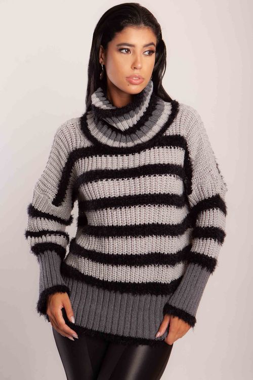 Blusa Grossa Listrada Pelinho Gola Avulsa