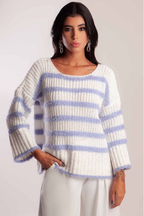 Blusa Grossa Listrada Pelinho Gola Avulsa