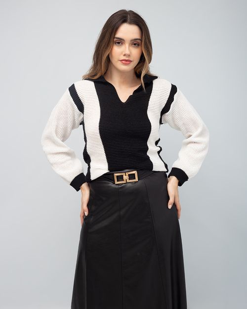 Blusa Polo Listras Vertical Tricot