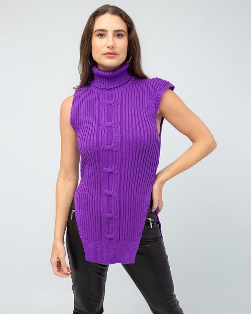Colete Canelado Gola Alta Tricot
